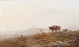 Cattle and a traveller on a misty heath Signed with initials by Alfred Walter Williams, 1870, Oil on canvas, offered Mar 2016