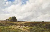 Sheep resting in an open landscape Signed and dated 93 Oil on by Edmund Morison Wimperis, Oil on canvas, sold Mar 2016