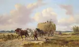 A hay wain in a landscape Signed Oil by Alexis De Leeuw, Oil on canvas, offered Mar 2016