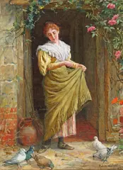 Feeding the pigeons Signed and dated 97 Oil on panel 19.5 x 14cm; 7¾ x 5½in ++Good condition by Robert William Wright, Oil on panel, offered Mar 2016