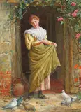 Feeding the pigeons Signed and dated 97 Oil on panel 19.5 x 14cm; 7¾ x 5½in ++Good condition by Robert William Wright, Oil on panel, offered Mar 2016