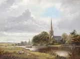 A Church on a river, possibly Holy Trinity Church, Stratford-upon-Avon Signed Oil on canvas 46 x 61cm; 18 x 24in ++Good condition by Michael Matthews, Oil on canvas, sold Mar 2016