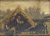 Turnip gatherers Signed Oil on canvas 25.5 x 35.5cm; 10 x 14in ++Unlined, some rubbing to margins, would be enhanced by a light clean by John Buxton Knight, Oil on canvas, sold Mar 2016