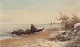 The boat anchored on the ice Signed and dated 77 Oil on panel 16.5 x 26cm; 6½ x 10¼in Provenance: Kunsthandel Roelofs, Amsterdam ++Good condition by Henri Van Seben, Oil on panel, sold Mar 2016