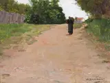 Figure on a track in a Breton scene Signed Oil on panel 19 x 26.5cm; 7½ x 10½in ++Panel good, good condition by Louis Welden Hawkins, Oil on panel, sold Mar 2016