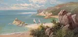 Portelet Bay, Jersey, Channel Islands Signed, also titled on stretcher verso Oil on canvas 30 x 61cm; 12 x 24in ++Relined, good restored condition by Sidney Yates Johnson, Oil on canvas, offered Mar 2016