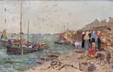 Boulevard des Patignoles Signed with initials Oil on board 16 x 24cm; 6¼ x 9½in ++Some scuffs and marks otherwise good condition by Edmond Marie Petitjean, Oil on board, offered Mar 2016