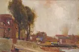 Houses by a slipway Signed and dated 1903; Oil on panel 25 x 35.5cm; 10 x 14in ++A few minor blemishes, good condition by Richard Jack, 1903, Oil on panel, sold Mar 2016