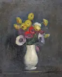 Still life of ranunculus and anemones in a white vase Signed by Alexandre Auffray, Oil on canvas, sold Mar 2016