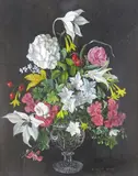 Still life of summer flowers in a glass vase Signed Oil on board 50 x 40cm; 19½ x 15¾in by Desmond Kenny, Oil on board, sold Mar 2016