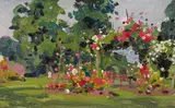 The rose arch Signed Oil on board 12.5 x 20cm; 5 x 8in ++Good condition by Frank Richards, Oil on board, offered Mar 2016