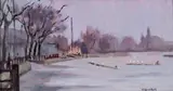 Putney Signed, also signed and dated 28/9/49 verso Oil on board 11 x 21cm; 4½ x 8¼in ++Good condition by Clifford Eric Martin Hall, Oil on board, sold Mar 2016