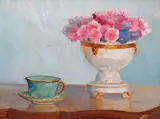 Table still life Signed Oil on panel 27 x 35cm; 10½ x 13¾in ++A few light abrasions and varnish a little yellowed and patchy, generally good condition by Otakar Kubín, Oil on panel, offered Mar 2016
