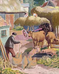 The farm yard Signed and dated 1955 Mixed media by Thomas Saunders Nash, 1935, Mixed media on board, sold Mar 2016