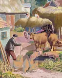 The farm yard Signed and dated 1955 Mixed media by Thomas Saunders Nash, 1935, Mixed media on board, sold Mar 2016