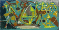 Abstract composition c by Roger Hilton, Oil on board, sold Mar 2016