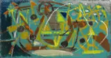Abstract composition c by Roger Hilton, Oil on board, sold Mar 2016