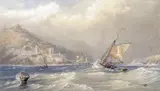 Boats coming in to harbour on the Welsh coast Signed and dated 1875 Watercolour 34 x 59cm; 13½ x 23¼in by Samuel Philips Jackson, 1875, Watercolour, sold Mar 2016