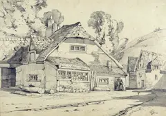 Village scene Signed with initials Pencil on grey paper by John Callow, Pencil on grey paper, unframed, sold Mar 2016