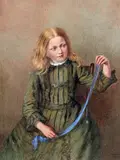 Portrait of a young girl with a blue ribbon Signed and dated 1878 by W. Robinson, 1878, Watercolour, sold Mar 2016