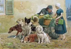 The vegetable seller with his dogs Signed and dated 76 by John Charles Dollman, Watercolour, sold Mar 2016