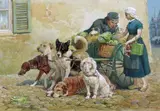 The vegetable seller with his dogs Signed and dated 76 by John Charles Dollman, Watercolour, sold Mar 2016