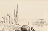 Cyprus trees , lake and island Pencil, mounted, unframed 7.5 x 11.5cm; 3 x 4½in With 4 further unframed watercolours by Dr Crotch; J by Edward Lear, Pencil, mounted, unframed, sold Mar 2016
