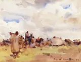 An encampment Signed and dated 99 Watercolour, mounted, unframed 17 x 22.5cm; 6¾ x 9in ++Good condition by Fred Mayor, Watercolour, mounted, unframed, sold Mar 2016