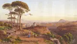 View of Naples with Vesuvius beyond Signed Watercolour 42.5 x 74cm; 16¾ x 29in ++Some very light foxing and time-staining in sky, otherwise good condition by Giovanni Giordano Lanza, Watercolour, offered Mar 2016