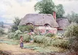 Rural scenes with a family in a punt and women by a cottage A pair, both signed Both watercolours Each 25.5 x 35.5cm; 10 x 14in (2) by Henry John Sylvester Stannard, watercolor, offered Mar 2016