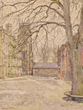 Flint Court, Winchester Signed, also signed and titled verso Watercolour, mounted, unframed 37 x 28cm; 14½ x 11in ++Some fading otherwise good condition by Bernard Cecil Gotch, Watercolour, mounted, unframed, offered Mar 2016