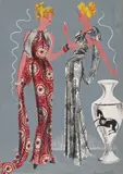 Fashionable ladies by Muriel Pemberton, Watercolour on grey paper, sold Mar 2016