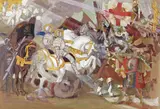 The passing of war Signed and titled on backing paper Watercolour by Frank O. Salisbury, Watercolour heightened with metallic paints on buff paper, unframed, offered Mar 2016