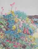 Summer flower border Signed Pen by Anthony Gross, Pen, ink and watercolour, offered Mar 2016