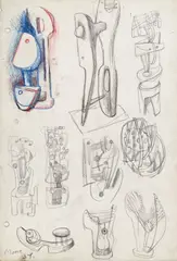 Ideas for Sculpture by Henry Moore O.M., Pencil and coloured conte, sold Mar 2016