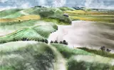 Landforms above Vale of Pewsey Signed Pen by Ronald Maddox, Pen, ink and watercolour, unframed, sold Mar 2016