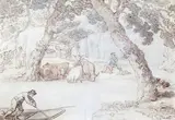 Cattle watering with a figure in a punt Sepia pen and ink with by Thomas Rowlandson, ink, sold Mar 2016