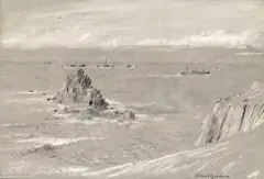 Longships lighthouse by Albert Goodwin, Pencil and wash on grey paper, offered Mar 2016