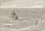 Longships lighthouse by Albert Goodwin, Pencil and wash on grey paper, offered Mar 2016