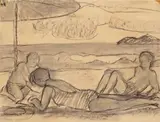 Beach Afternoon; Untitled Two, both charcoal on grey and buff paper 33.5 x 47cm; 13 x 18½ and 30 x 40cm; 12 x 15¾in (2) ++Both good condition by James Farrelley, charcoal, sold Mar 2016