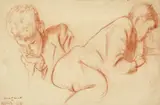 Studies of a boy reading Signed and dated Nov 17th 54 Red chalk on buff by Nina Hamnett, drawing, sold Mar 2016