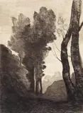 Environs de Rome 1866 Inscribed lower left on by Jean-Baptiste Camille Corot, Etching on japan paper, sold Mar 2016