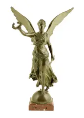 A late 19th century bronze model of Victory, holding a laurel wreath and a palm branch and standing on a globe by Laurent Marqueste, bronze, sold Jan 2016