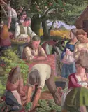 The apple pickers Oil on panel 46 x 37cm ++Good condition by Thomas Saunders Nash, Oil on panel, sold Dec 2015