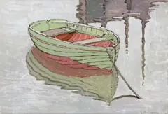 Study of a punt, Mousehole Signed Oil on canvasboard 27 x 37cm Provenance: The estate of Peter J by Georgina Moutray Kyle, Oil on canvasboard, sold Dec 2015