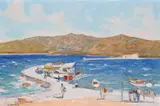Mykonos Signed Oil on board 24 x 35.5cm by Georgios Kosmadopoulos, Oil on board, sold Dec 2015