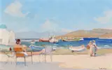 The English Girl Signed Oil on board 17 x 26cm by Georgios Kosmadopoulos, Oil on board, sold Dec 2015