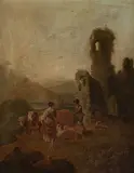 Ruins in a landscape by Nicolaes Pieterszoon Berchem, oil on panel, offered Oct 2013