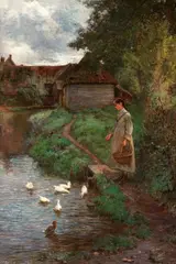 Feeding the Ducks by John White, oil on canvas, sold Oct 2013