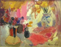 Pink and Yellow Still Life by Sheila Mcnab MacMillan, oil on canvas, sold Oct 2013